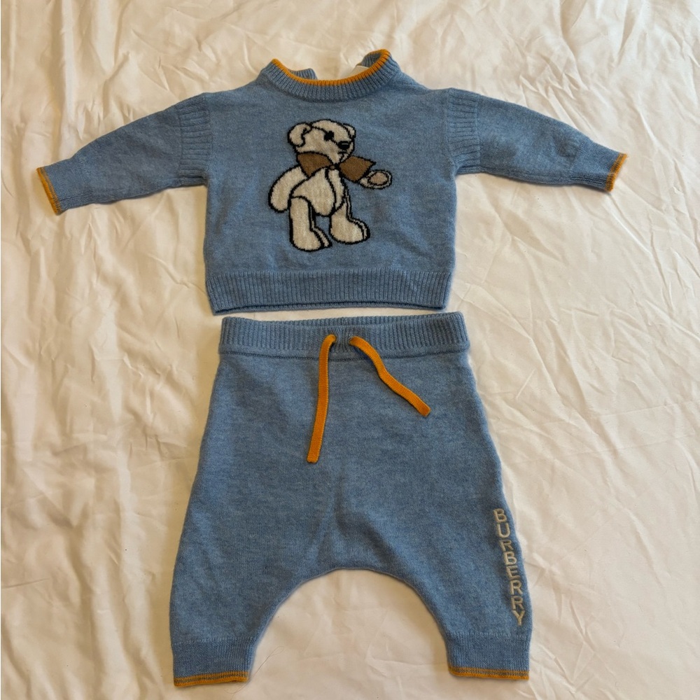Burberry Blue Baby Sweater and Pants Set